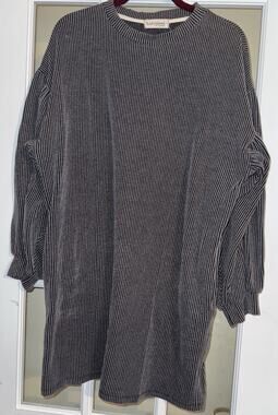 B Original Dress Womens L Dark Gray Cord Striped Long Sleeve Knee Length